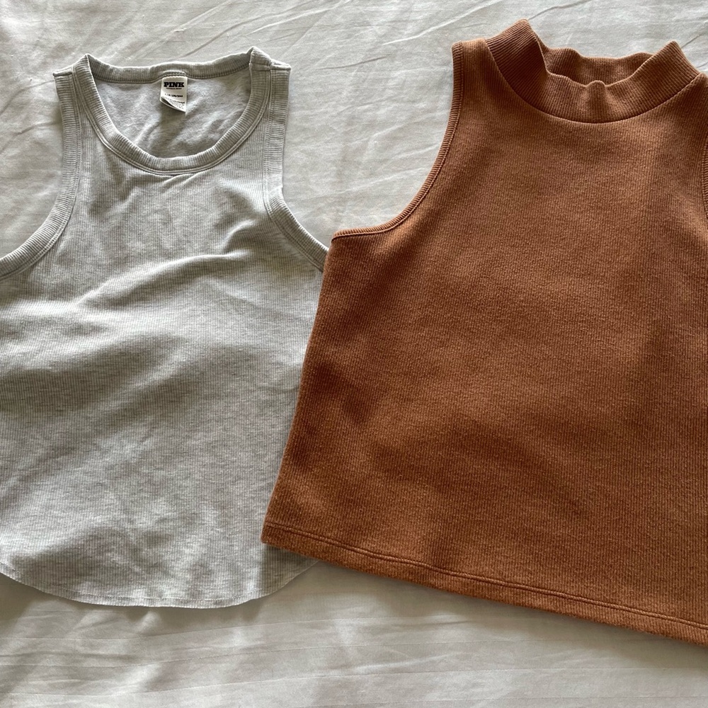 Gray and Brown Sleeveless Tops
